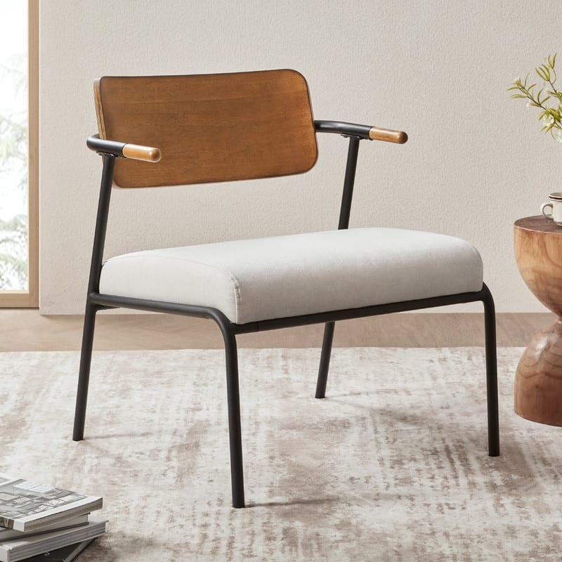 Cassie Upholstered Accent Chair with Metal Frame&Wood Back