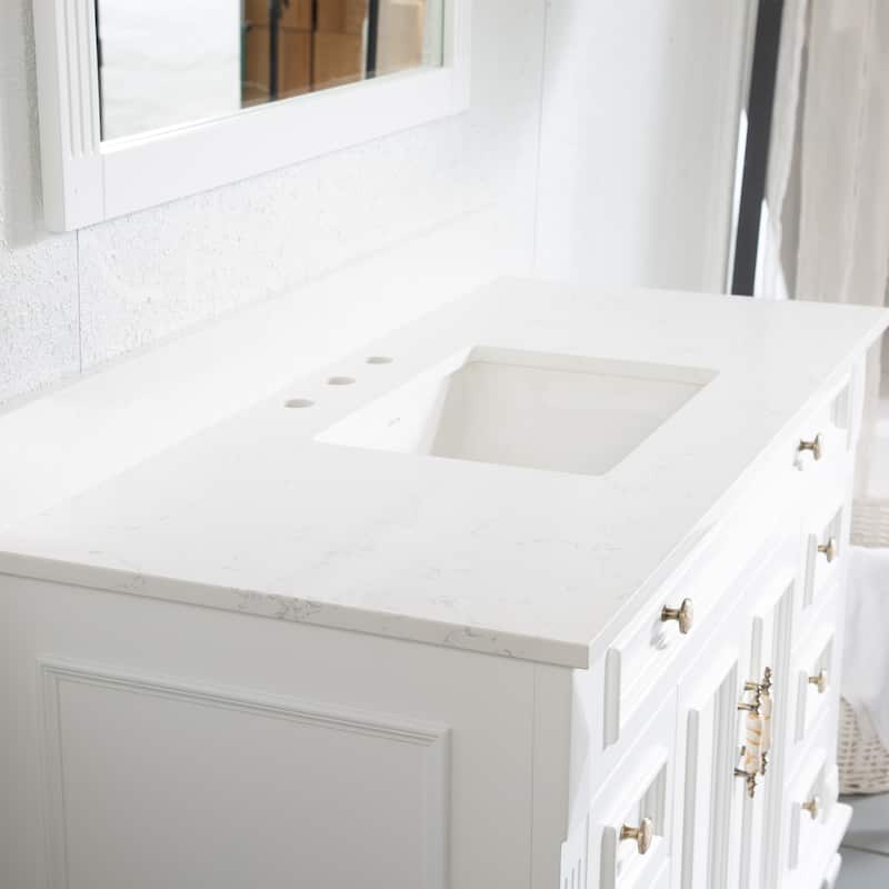 35'' H X48''W Solid Wood Bath Vanity with Stain-resistant Carrera White Quartz Top and Single Sink