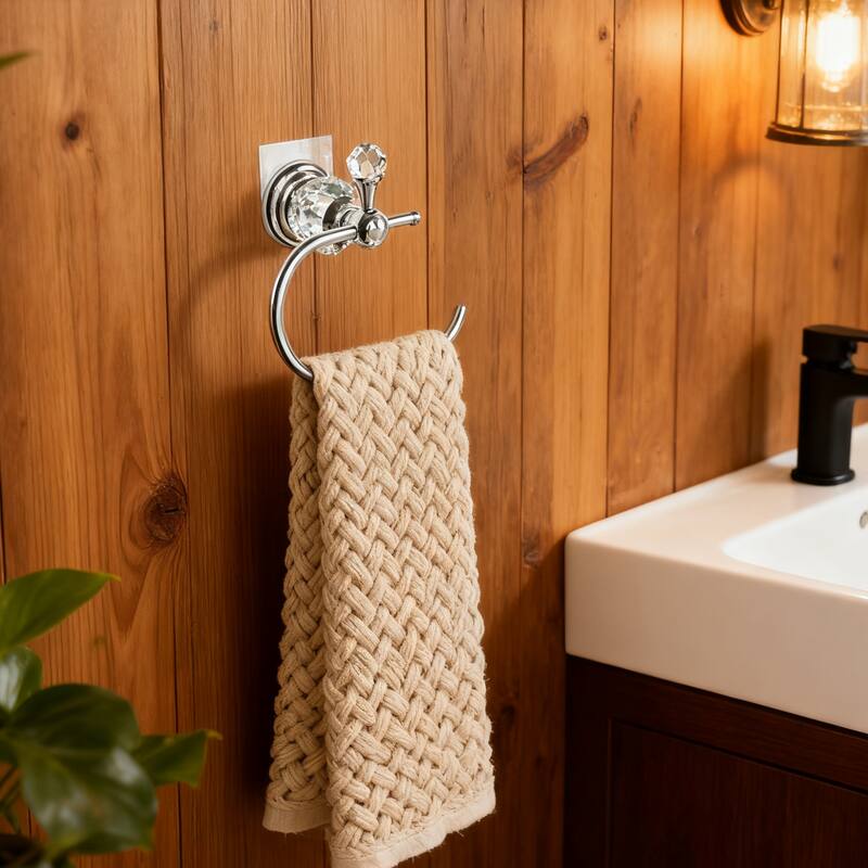 Elegant Wall-Mounted Towel Ring With Crystal Handle - 5.12'' H X 3.74'' W X 7.48'' D - 5.12'' H X 3.74'' W X 7.48'' D