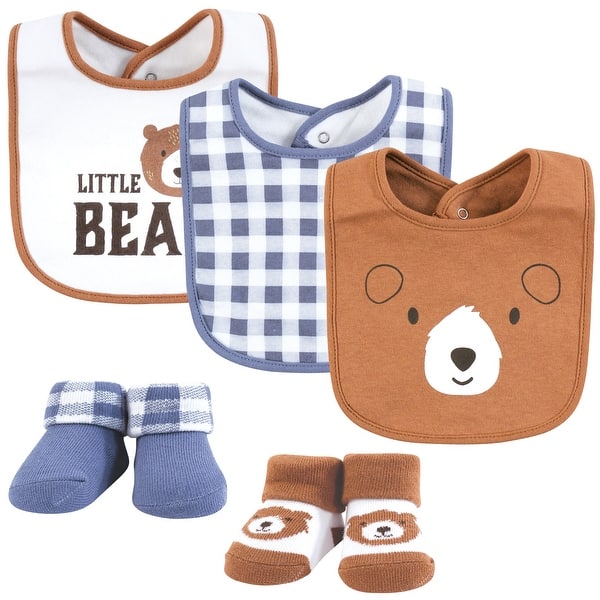slide 1 of 1, Hudson Baby Infant Boy Cotton Bib and Sock Set, Little Brown Bear, One Size - Little Brown Bear - One Size One Size - Little Brown Bear