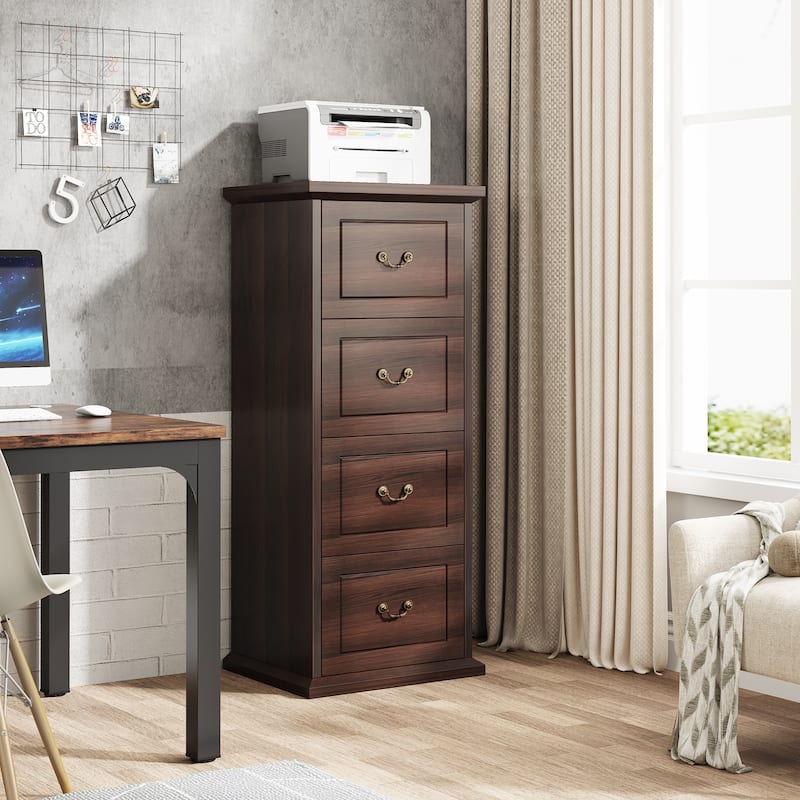 4-Drawer Wood Vertical File Filing Cabinet with Removable Hanging Rod for A4 /Letter Size