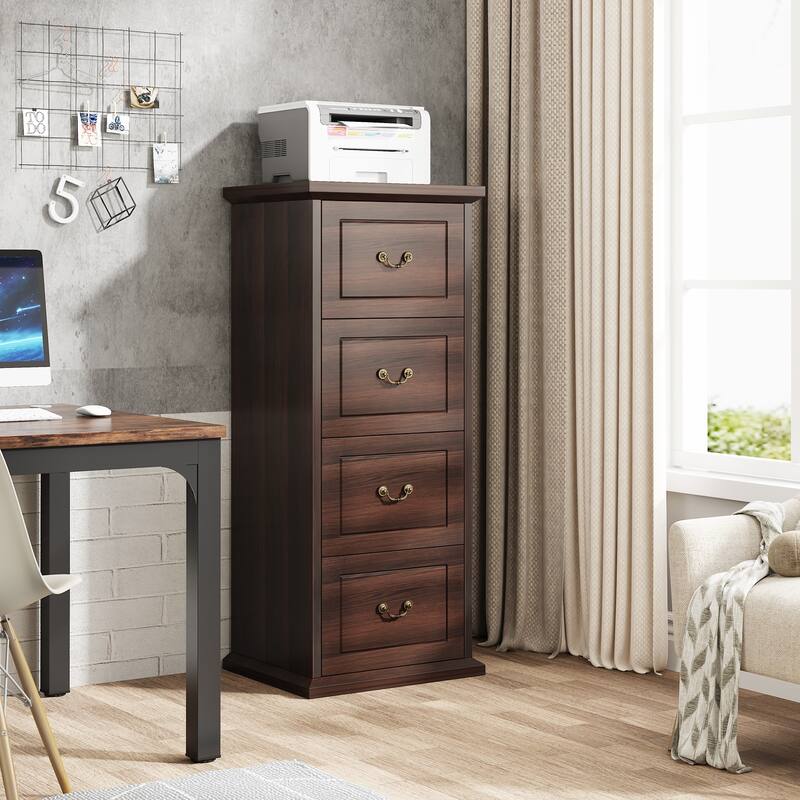 Wood Vertical Narrow Tall File Filing Cabinet with 4-Drawer for A4