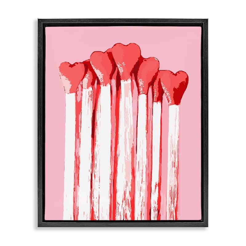 Stupell Pastel Pink Heart Matches Framed Floater Canvas Wall Art Design By Lil' Rue - 17 x 21 - Black