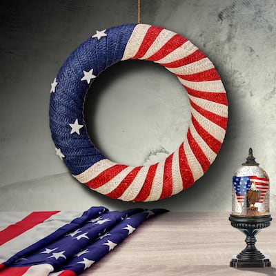 Rattan Wrapped Americana Wreath 16"