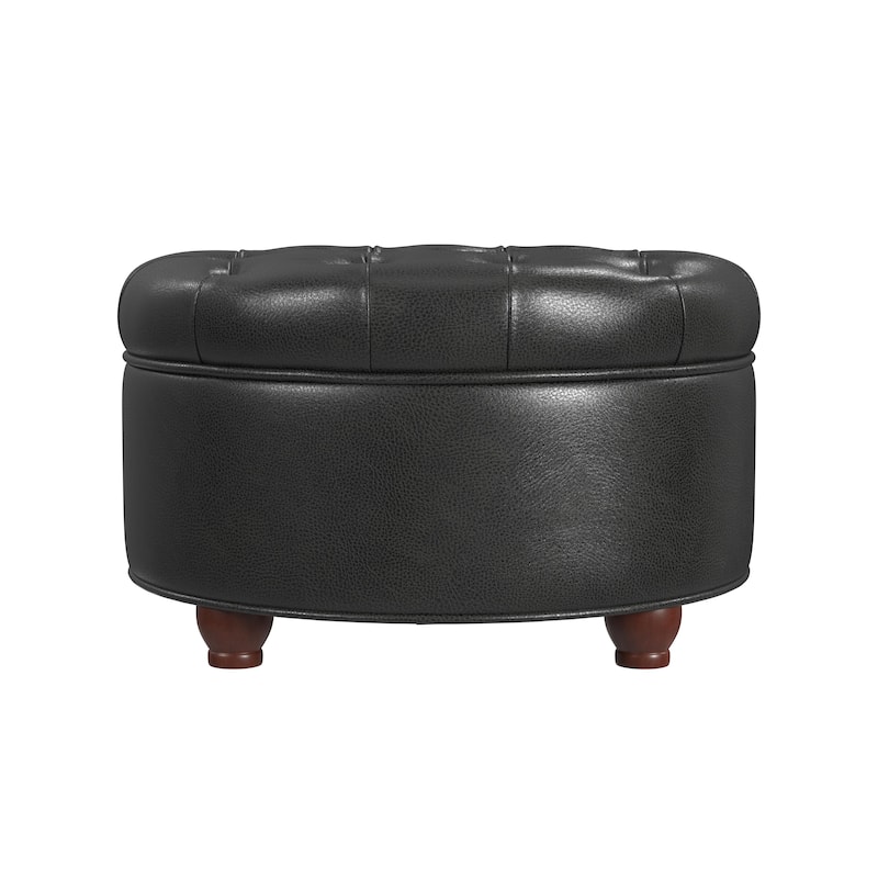 Copper Grove Lamentin Tufted Faux Leather Round Storage Ottoman