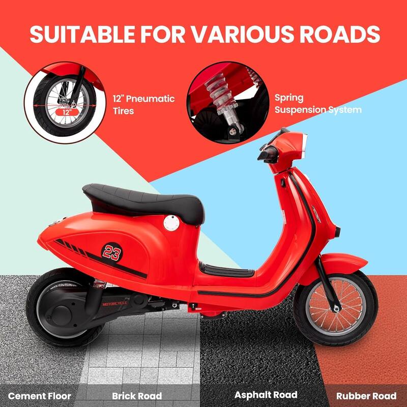 Electric Motorcycle for Big Kids, 24V 350W Kids Ride on Moped