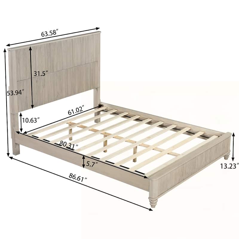 Solid Wood Bed Frame with Tall Headboard