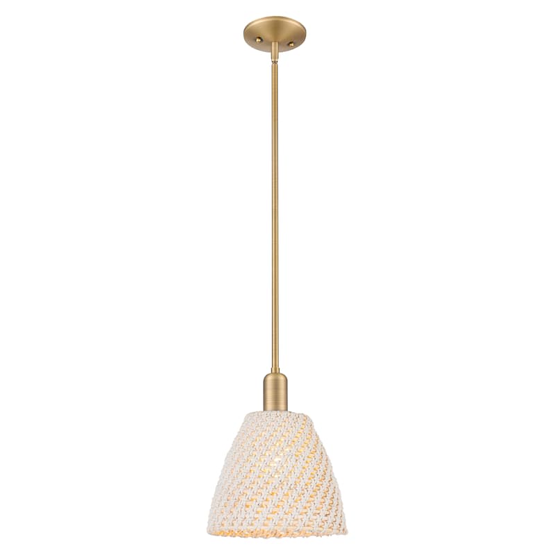 Innovations Lighting Downtown Urban - Natural Ballston Dome - 1 Light 9" Stem Hung Mini Pendant - Natural Shade/Brushed Brass