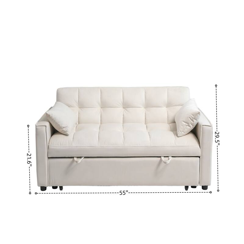 55.91" Velvet 4-Seater Sleeper Sofa with Storage & Adjustable Backrest
