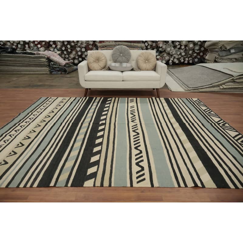Hand Woven Oriental 100% Wool Carpet Southwestern Tribal Multi-Colored Kilim Area Rug - 10' 0'' X 8' 3''