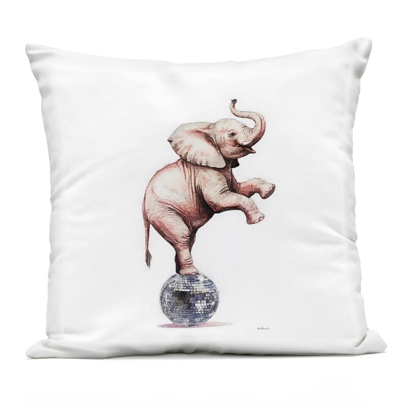 Stupell Elephant on Disco Ball Printed Outdoor Throw Pillow Design by Amanda Greenwood - Accent - Polyester - Grey - Single