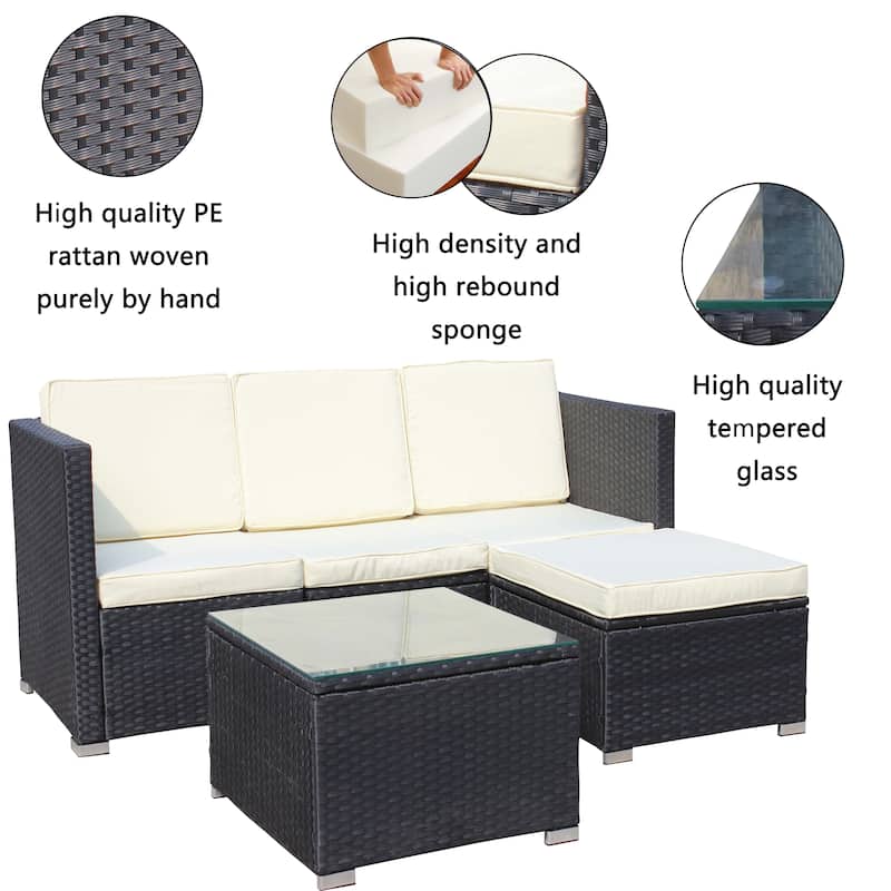 5-Piece PE Rattan Wicker Cushioned Sofa Set and Coffee Table