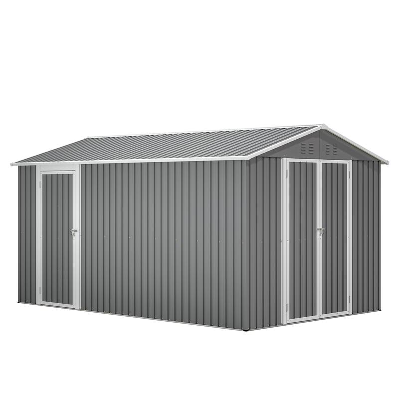 GDFStudio - Large Heavy Duty Metal Tool Storage with Lockable Doors for Easy Access, Storage for Backyard Garden Patio Lawn