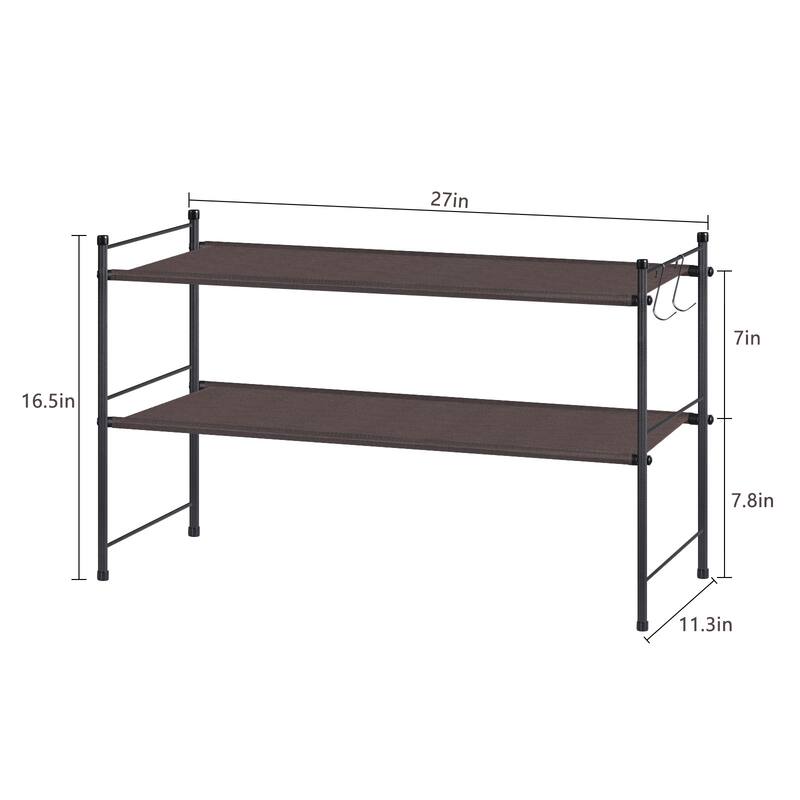 Freestanding Sturdy Fabric Shoe Rack Organizer with 2 Metal Hooks, Bronze