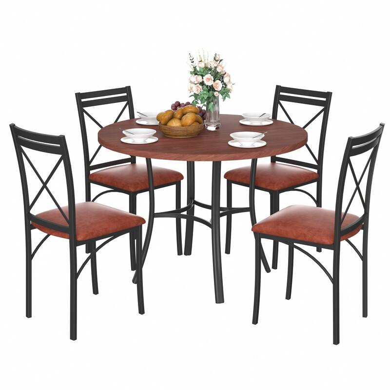 VECELO Round Dining Table and Chairs Sets, 4 Colors Dining Table Set