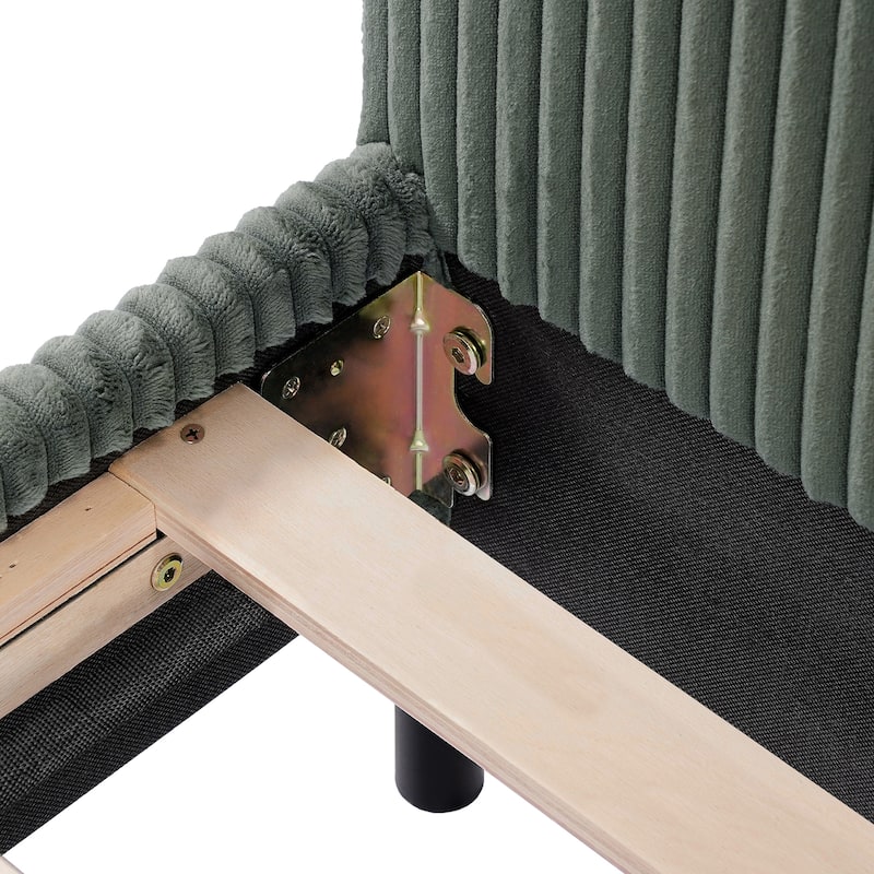 Corduroy Upholstered Bed Frame, Rounded Corners Design Queen Platform Bed, Slat Support