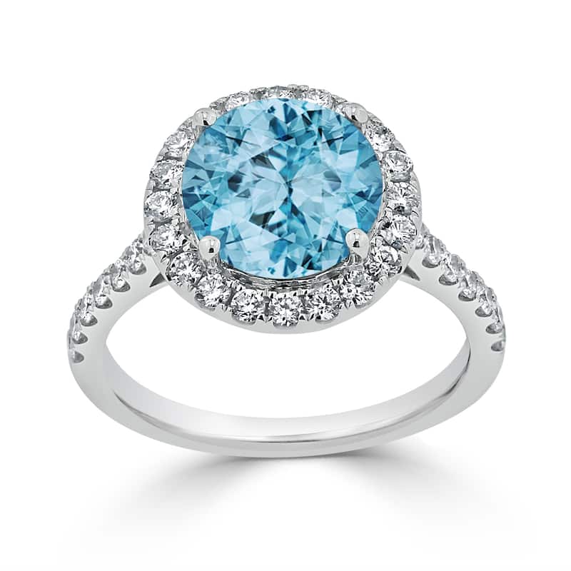 Auriya 3 1/3ct Fancy Round Sky Blue Topaz and Halo Diamond Engagement Ring 5/8ctw 14k Gold