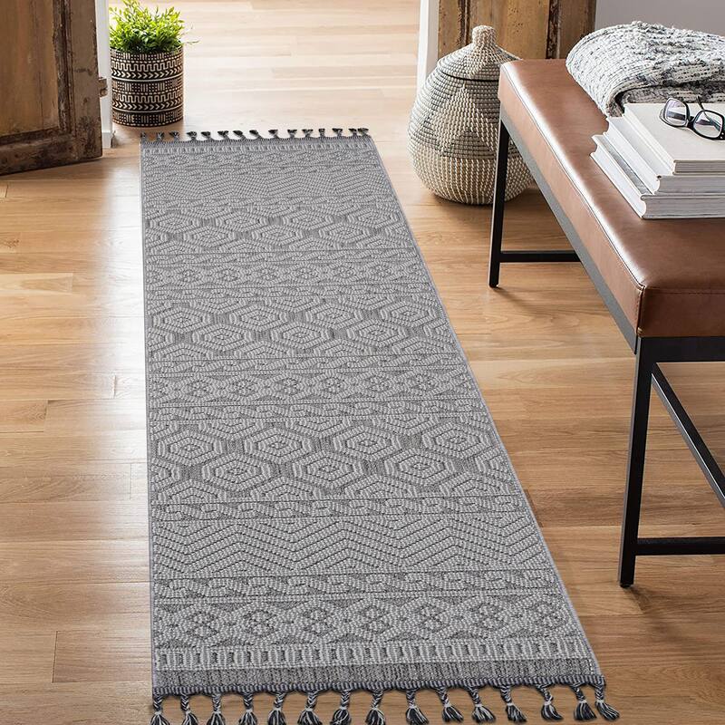 Guros Collection 2X8 Geometric Indoor / Outdoor Non-Shedding Runner Rug - 96" D x 26" W x 0.28" H