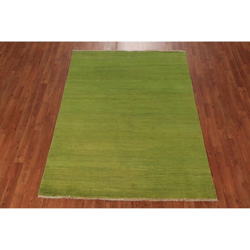 Green Gabbeh Modern Area Rug Hand-Knotted Wool Carpet - 4'9" x 6'4"