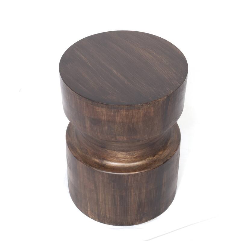 HomeRoots 16" Brown Solid Wood Drum End Table - 12