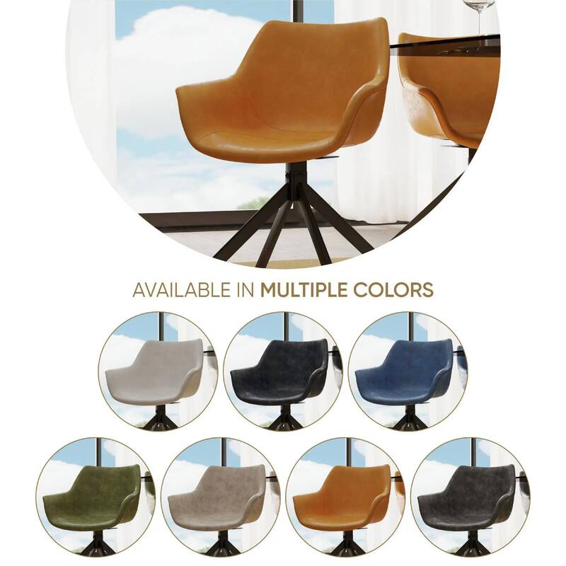 Markley Leather Swivel Dining Armchair with Black Iron Base - Accent Dining Chair for Kitchen and Dining Room Set of 4