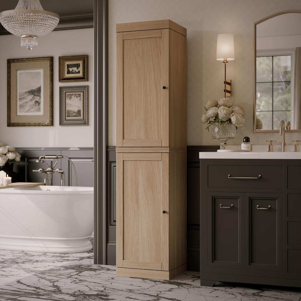 Palace Imports Premium 100% Solid European Oak Hardwood Bathroom Storage Cabinet with Shaker Doors - 16" Wide, 71.5" Tall