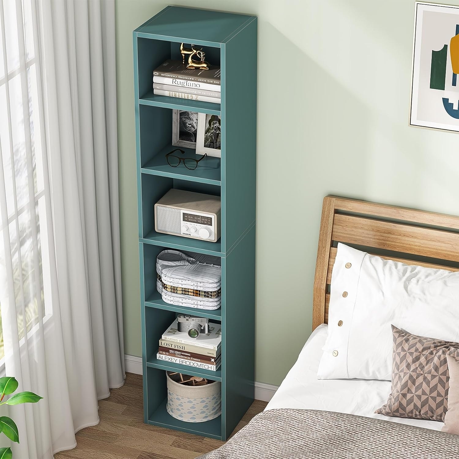 Ivinta Tall Bookshelf for Small Spaces, Narrow Bookcase with Adjustable  Glass Display Shelf - Bed Bath & Beyond - 36483859