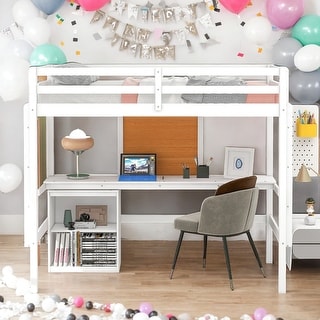 Twin size Loft Bed With Desk and Writing Board,2 Drawers Cabinet,Solid Construction