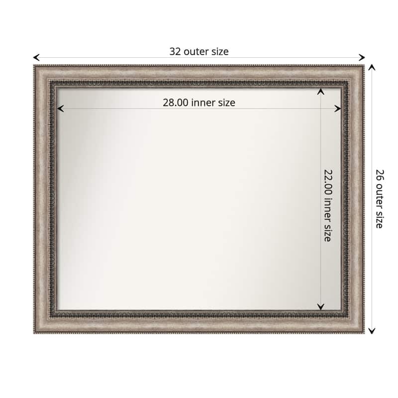 Non-Beveled Bathroom Wall Mirror - Lyla Ornate Silver Frame - 32 x 26 in - Lyla Ornate Silver
