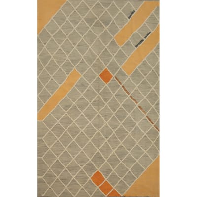 Hand Woven Oriental 100% Wool Carpet Southwestern Modern Greys & Charcoal Kilim Area Rug - 9' 6'' X 6' 6''