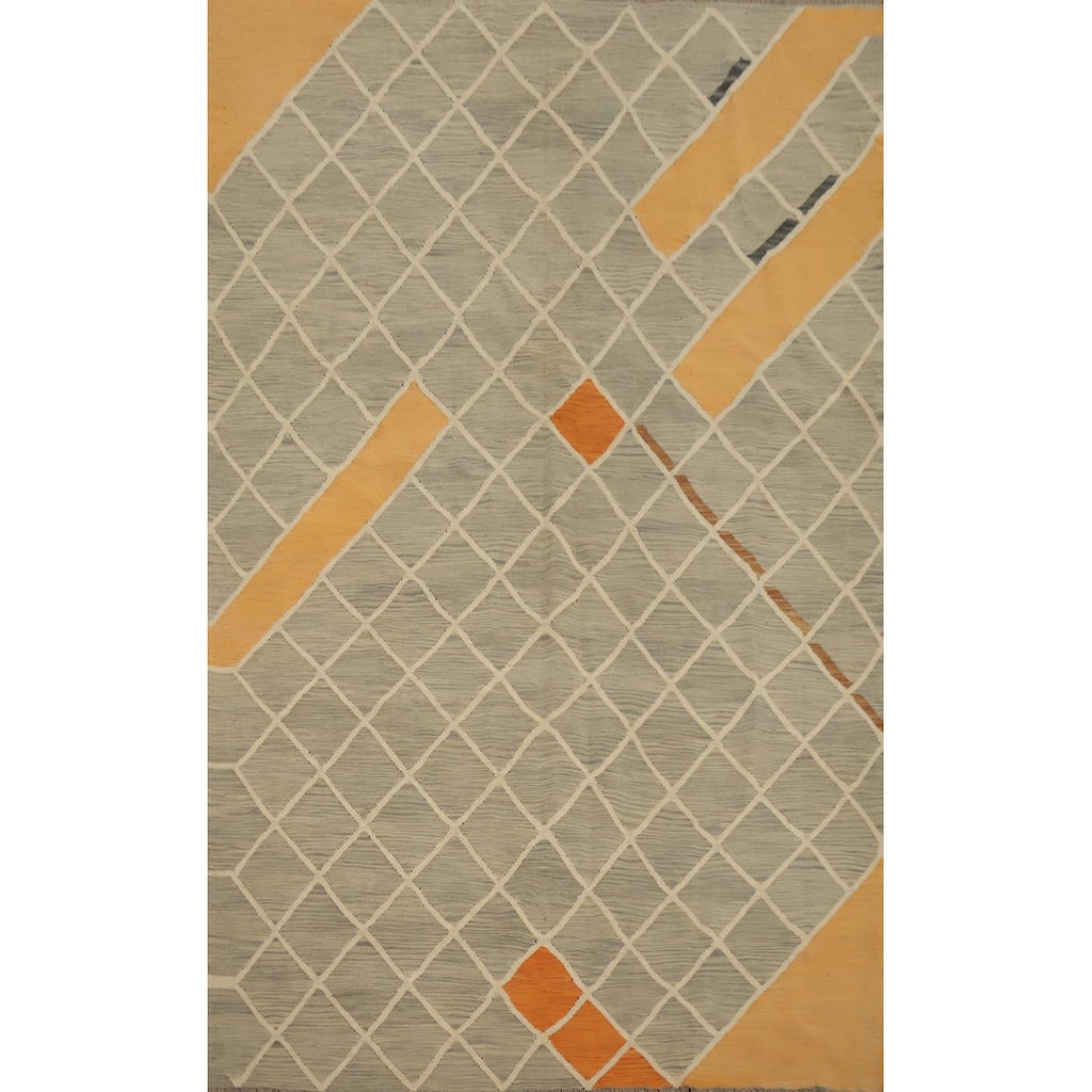 Hand Woven Oriental 100% Wool Carpet Southwestern Modern Greys & Charcoal Kilim Area Rug - 9' 6'' X 6' 6''