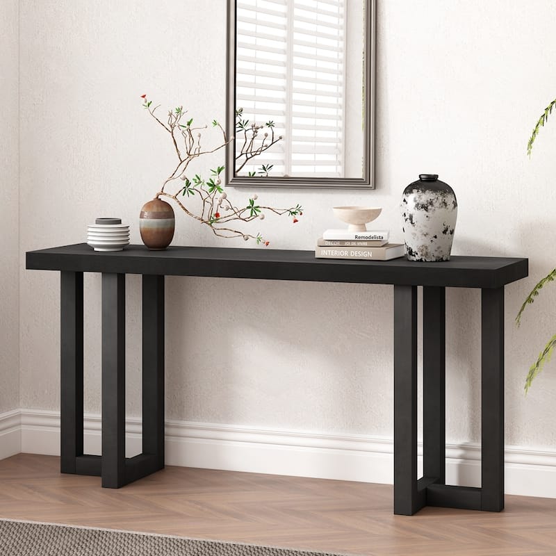 Geometric Design Console Table with Wood Legs,for Modern and Classic Interiors - Black