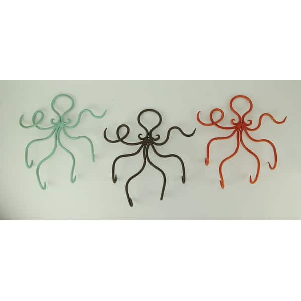 Shop Large Metal Art Octopus 4 Prong Decorative Wall Hooks Coastal