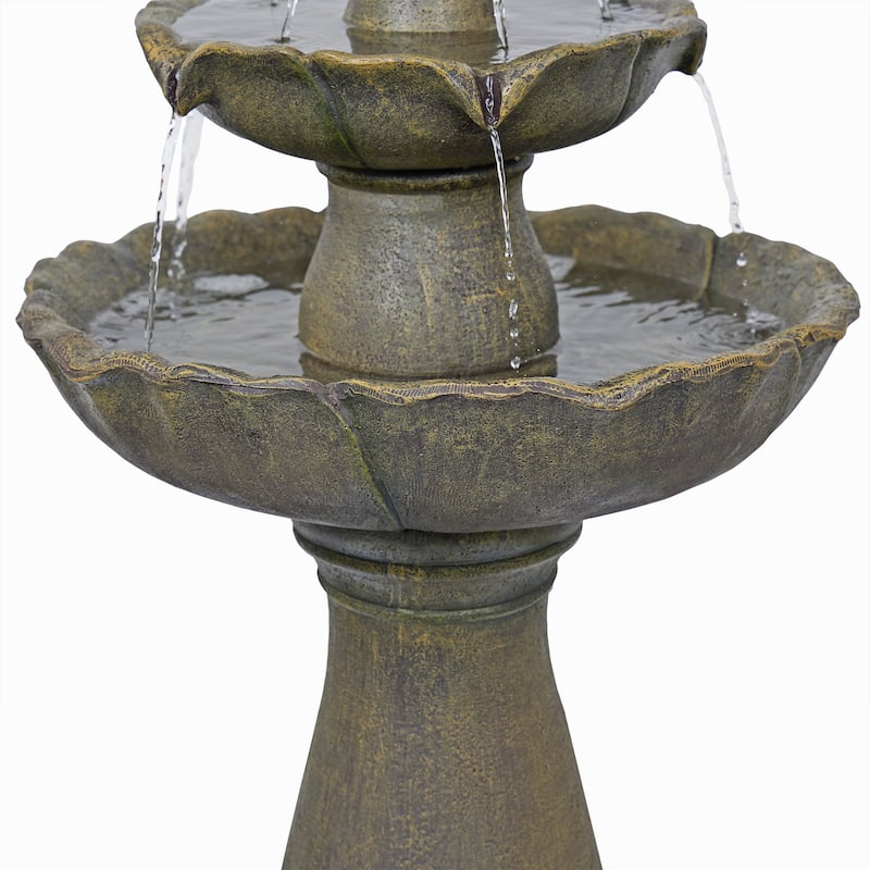 Alpine Corporation USA142SLR 34" Solar Flower Style 2-Tiered Water Fountain Elegant Outdoor Waterfall Feature for Garden