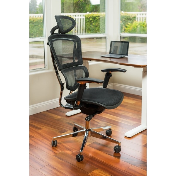 ErgoMax Ergonomic Adjustable Executive Office Chair w/ Headrest and Black Mesh - N/A. Opens flyout.