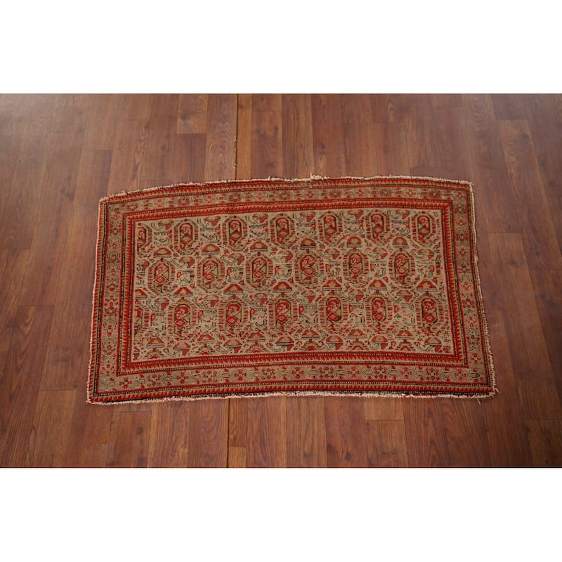 Pre-1900 Antique Senneh Vegetable Dye Foyer Wool Carpet - 1'10" x 2'11"