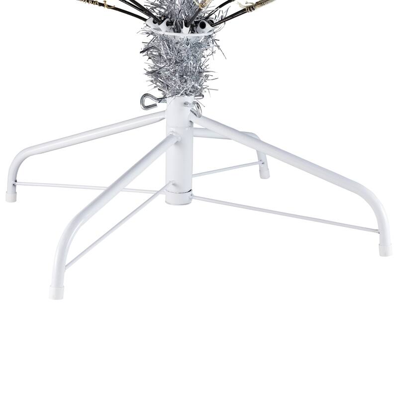 Pre-Lit Artificial Tinsel Christmas Tree - Silver - 7' - Clear Lights - 7 Foot