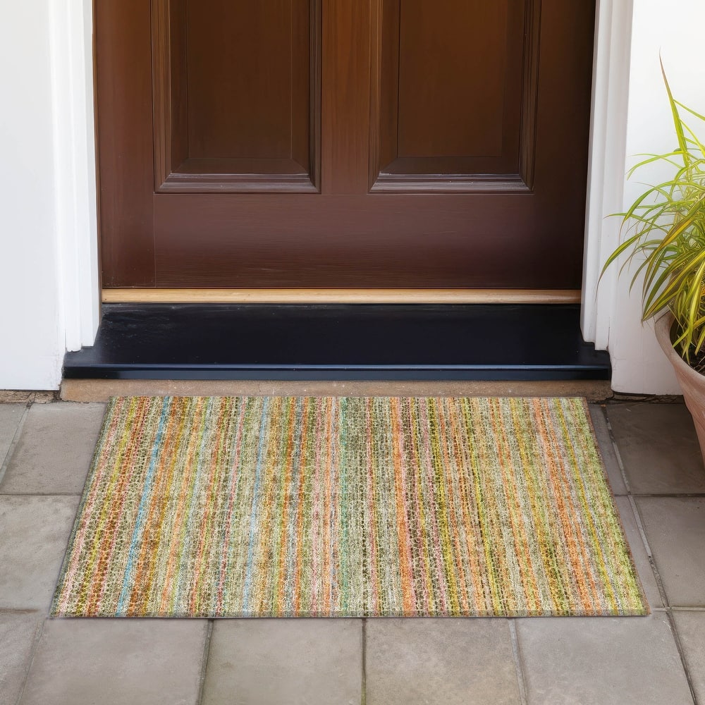 Machine Washable Indoor/Outdoor Transitional Striped Chantille Rug