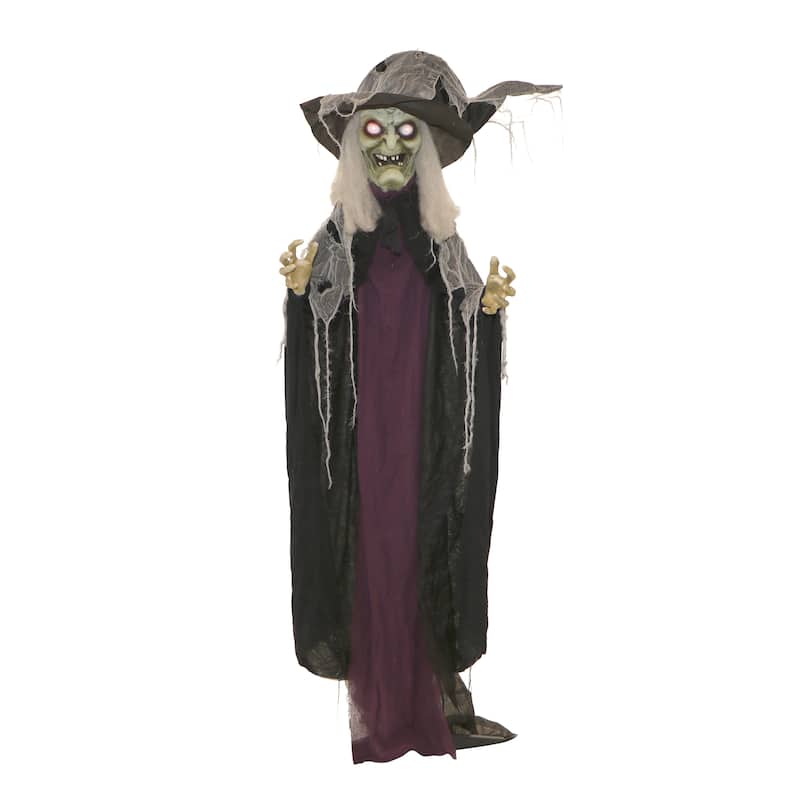 Haunted Hill Farm 6.9-Ft. Poseable Talking Witch with Red Eyes