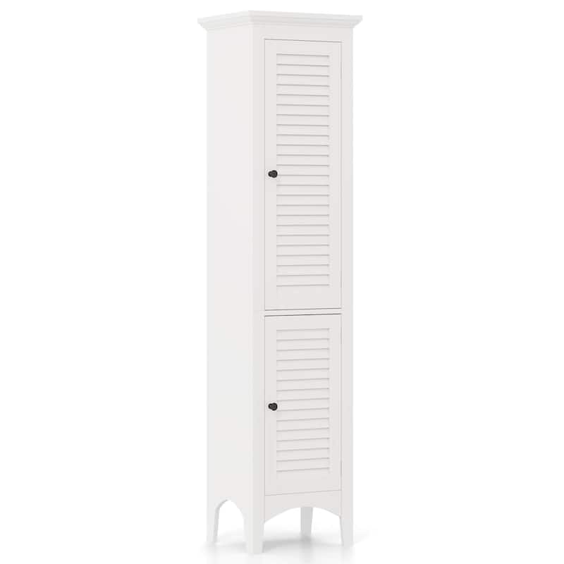 Costway Tall Bathroom Floor Cabinet Narrow Linen Tower with 2 Doors & - See Details - White - See Details