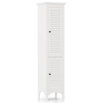 Costway Tall Bathroom Floor Cabinet Narrow Linen Tower with 2 Doors & - See Details