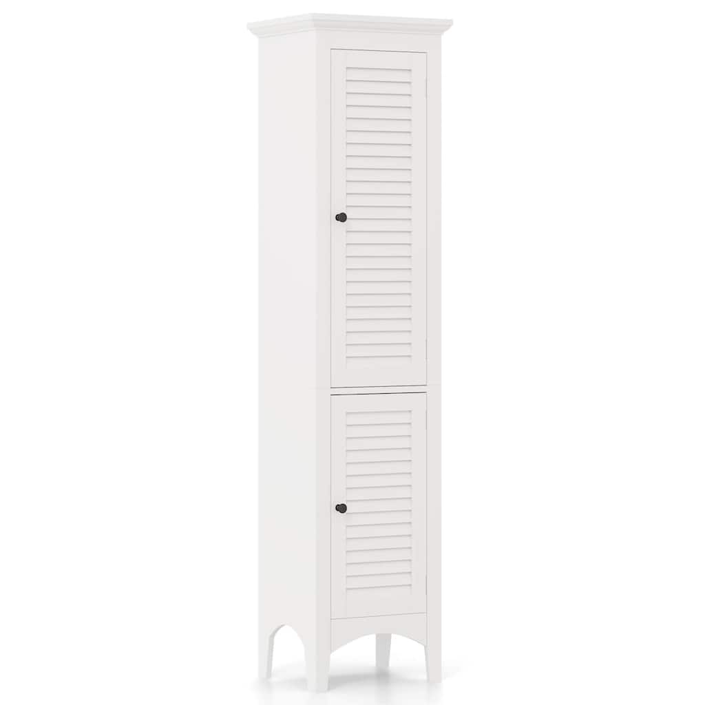 Costway Tall Bathroom Floor Cabinet Narrow Linen Tower with 2 Doors & - See Details