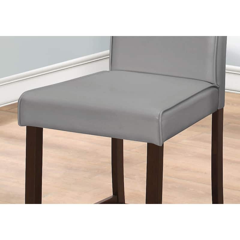 Modern Solid Wood Bar Stools Set of 2 Grey Faux Leather Seat 24.5" Counter Height Chairs - 40”H x 17.75”W x 22.50”D
