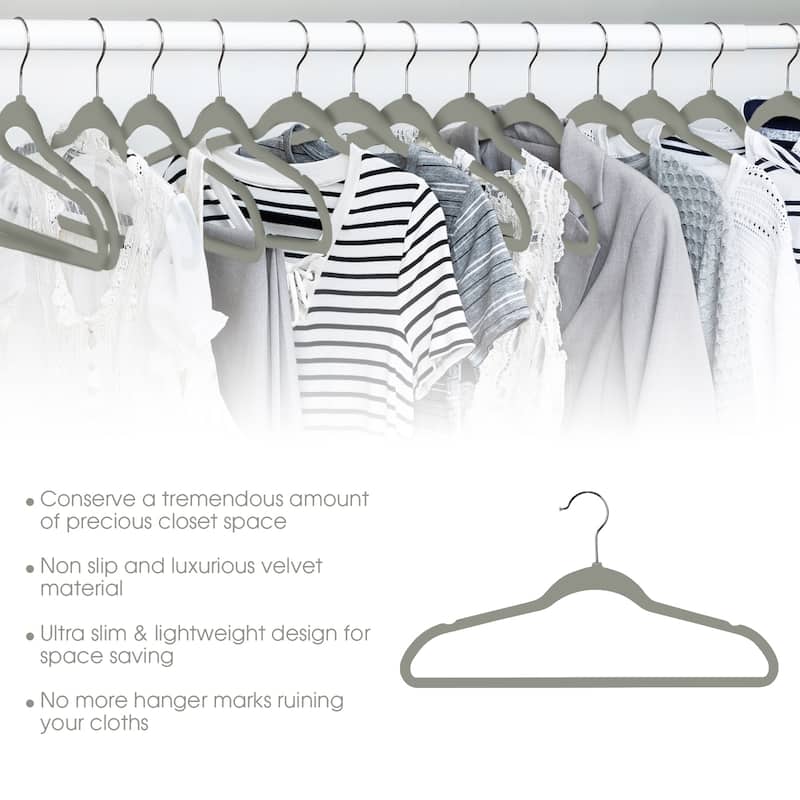 Elama Home 30 Piece Velvet Slim Profile Heavy Duty Felt Hangers with Stainless Steel Swivel Hooks in Gray