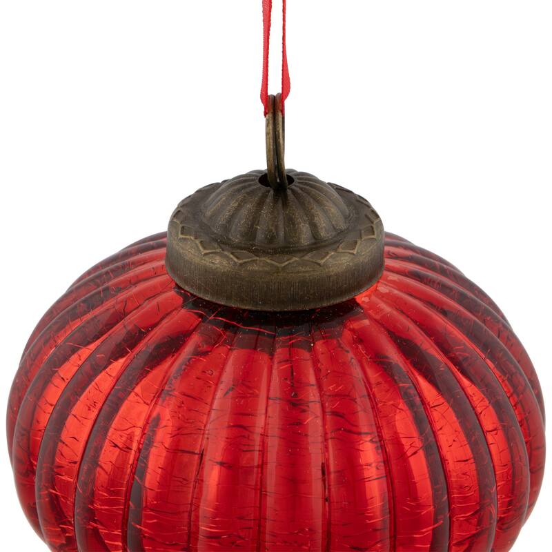 3" Red Crackle Glass Onion Christmas Ornament