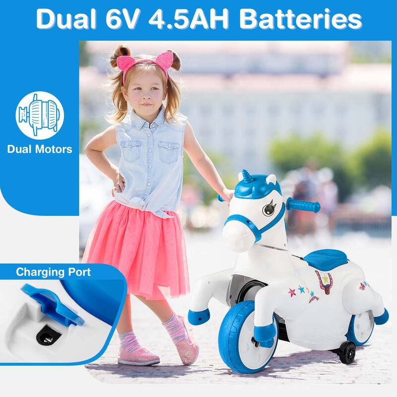 Costway 12V Kids Ride on Unicorn Toy with Training Wheels Music - See Details