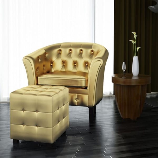 vidaXL Artificial Leather Tub Chair Armchair with Footrest Gold
