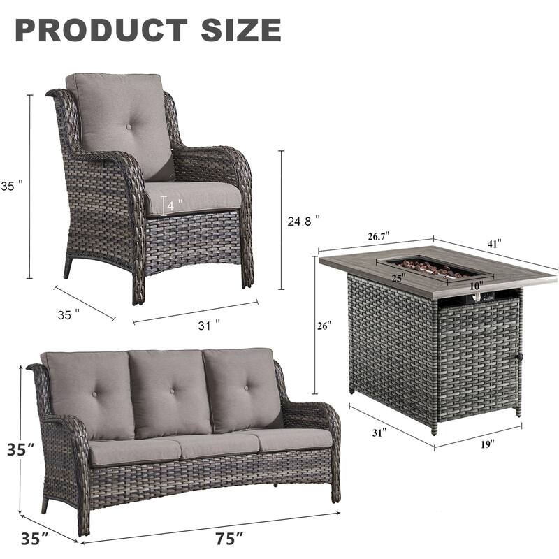 Propane Fire Pit Table with Patio Sofa Chair Set - Grey