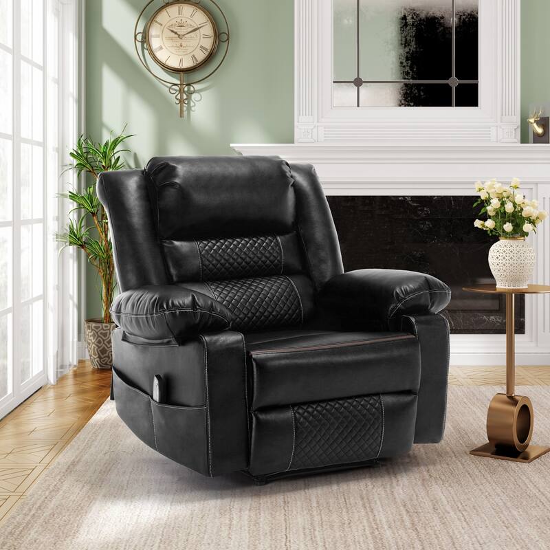 Brown Manual Leather Massage Recliner with 8-Point Vibration, Lumbar Heating, and Various Reclining Positions