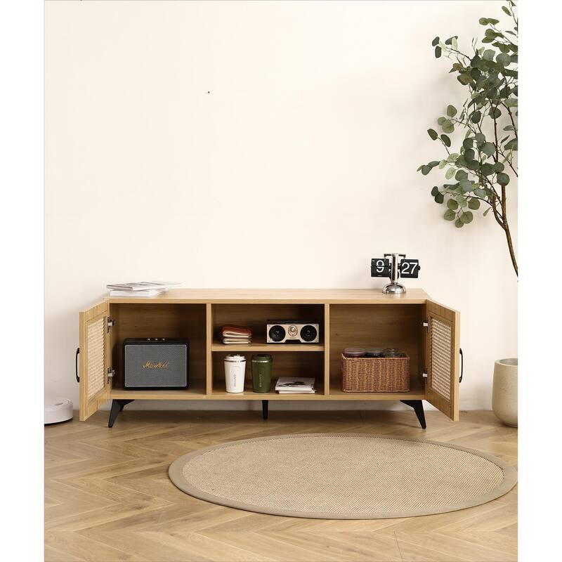 Natural Wood TV Stand TV Console Table with 2 Storage Cabinet - 51.20